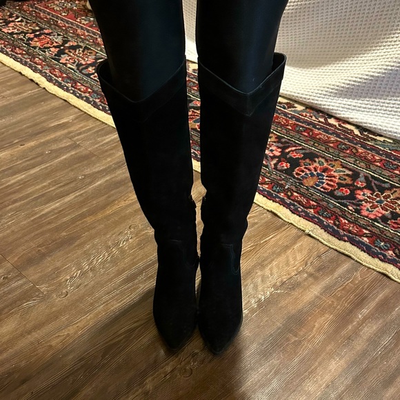 Genuine Suede Nine West Knee High Black Western Boot - Picture 4 of 7